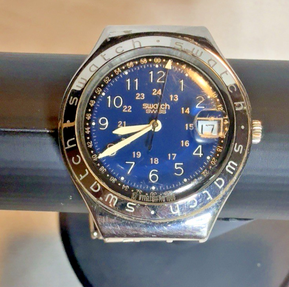 Vintage Swatch Irony AG1993 Blue Dial Date Swiss Stainless Steel Watch Runs